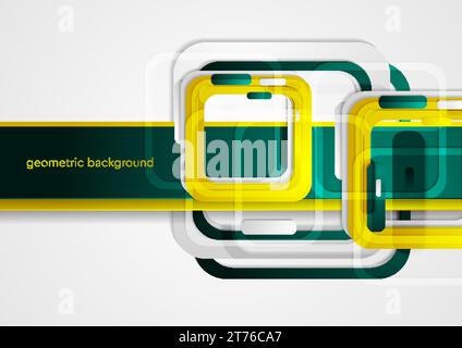Bright yellow and green abstract glossy squares tech background. Futuristic geometric vector design Stock Vector