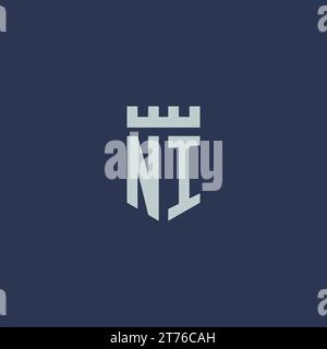 NI logo monogram with fortress castle and shield style design ideas Stock Vector
