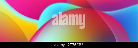 Colorful neon flowing liquid waves abstract banner design. Holographic fluid wavy background. Vector illustration Stock Vector