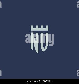 NV logo monogram with fortress castle and shield style design ideas Stock Vector