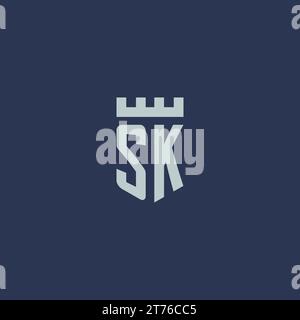 SK logo monogram with fortress castle and shield style design ideas Stock Vector