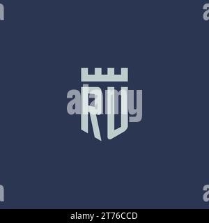 RU logo monogram with fortress castle and shield style design ideas Stock Vector