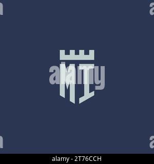 MI logo monogram with fortress castle and shield style design ideas Stock Vector