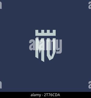 MV logo monogram with fortress castle and shield style design ideas Stock Vector