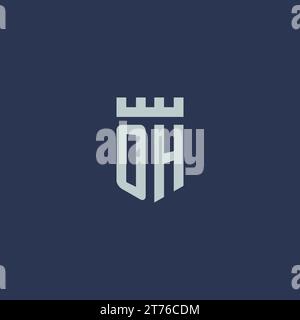 OH logo monogram with fortress castle and shield style design ideas Stock Vector