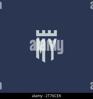 HE logo monogram with fortress castle and shield style design ideas ...