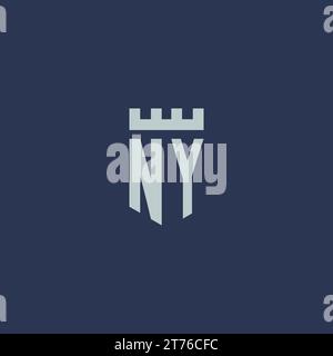 NY logo monogram with fortress castle and shield style design ideas Stock Vector