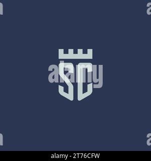 SC logo monogram with fortress castle and shield style design ideas Stock Vector