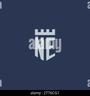 NE logo monogram with fortress castle and shield style design ideas Stock Vector