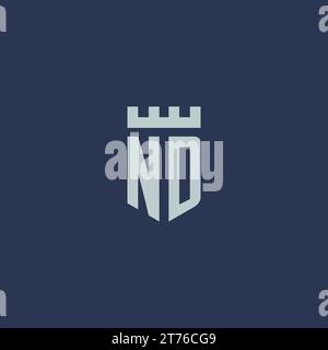 ND logo monogram with fortress castle and shield style design ideas Stock Vector