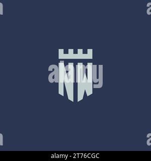 NW logo monogram with fortress castle and shield style design ideas Stock Vector