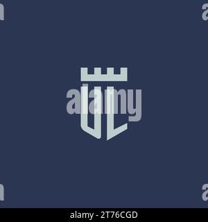 UL logo monogram with fortress castle and shield style design ideas Stock Vector