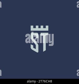 ST logo monogram with fortress castle and shield style design ideas Stock Vector