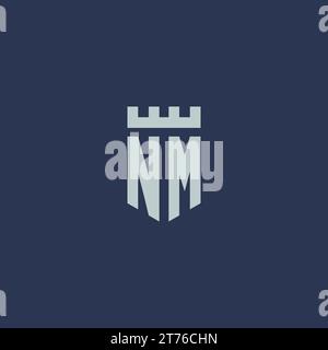 NM logo monogram with fortress castle and shield style design ideas Stock Vector