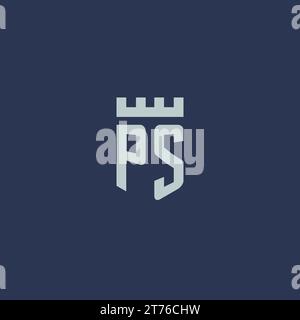 PS logo monogram with fortress castle and shield style design ideas Stock Vector