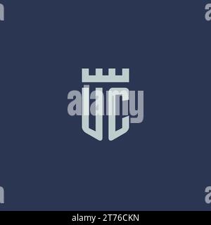UC logo monogram with fortress castle and shield style design ideas Stock Vector