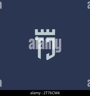 TJ logo monogram with fortress castle and shield style design ideas Stock Vector