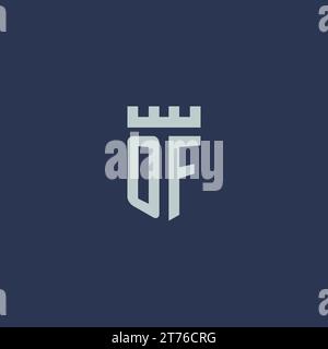 OF logo monogram with fortress castle and shield style design ideas Stock Vector