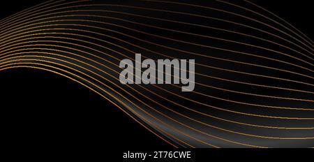 Black abstract tech luxury waves background with golden lines. Vector illustration Stock Vector