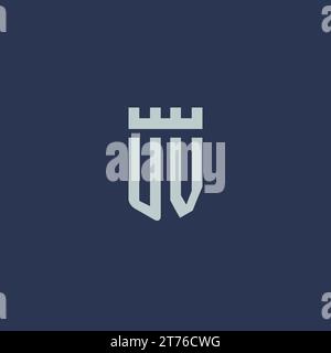 UV logo monogram with fortress castle and shield style design ideas Stock Vector
