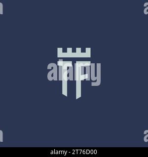 TF logo monogram with fortress castle and shield style design ideas Stock Vector