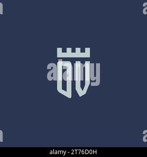 OV logo monogram with fortress castle and shield style design ideas Stock Vector