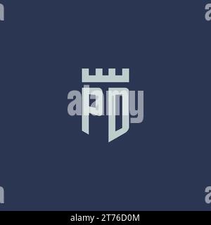 PD logo monogram with fortress castle and shield style design ideas Stock Vector