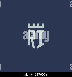 RI logo monogram with fortress castle and shield style design ideas Stock Vector