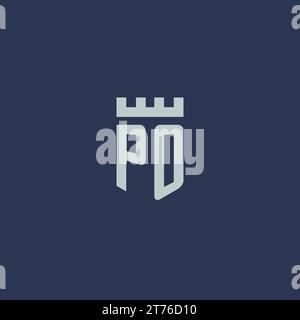 PO logo monogram with fortress castle and shield style design ideas Stock Vector