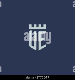 UE logo monogram with fortress castle and shield style design ideas Stock Vector