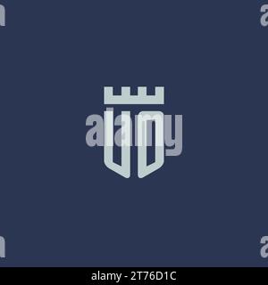 UO logo monogram with fortress castle and shield style design ideas Stock Vector