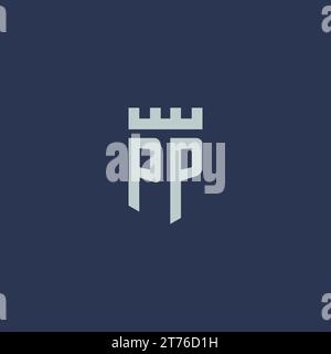 PP logo monogram with fortress castle and shield style design ideas Stock Vector