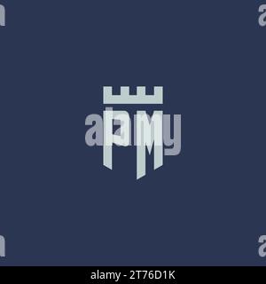 PM logo monogram with fortress castle and shield style design ideas Stock Vector