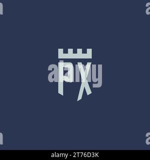 PX logo monogram with fortress castle and shield style design ideas Stock Vector