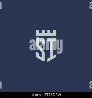 SI logo monogram with fortress castle and shield style design ideas Stock Vector