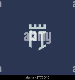 PI logo monogram with fortress castle and shield style design ideas Stock Vector