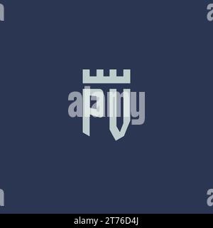 PV logo monogram with fortress castle and shield style design ideas Stock Vector
