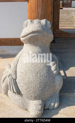 Frog Stone Sculpture sitting at entrance, South Korea Stock Photo
