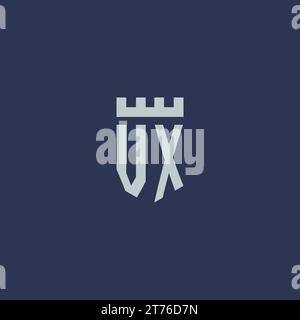 VX logo monogram with fortress castle and shield style design ideas Stock Vector