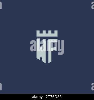 WF logo monogram with fortress castle and shield style design ideas Stock Vector