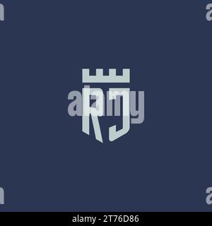 RJ logo monogram with fortress castle and shield style design ideas Stock Vector
