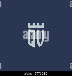 QV logo monogram with fortress castle and shield style design ideas Stock Vector