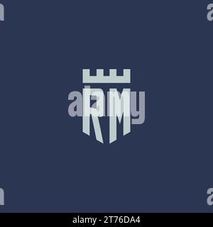 RM logo monogram with fortress castle and shield style design ideas Stock Vector