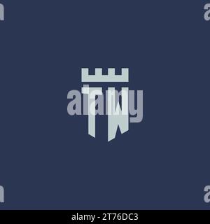 TW logo monogram with fortress castle and shield style design ideas Stock Vector