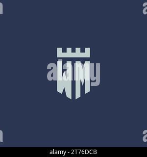 WM logo monogram with fortress castle and shield style design ideas Stock Vector