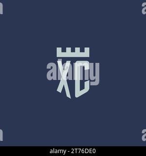 XC logo monogram with fortress castle and shield style design ideas Stock Vector
