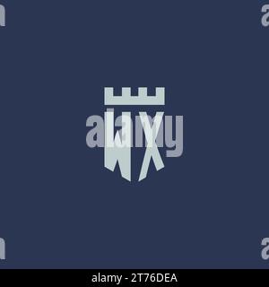 WX logo monogram with fortress castle and shield style design ideas Stock Vector