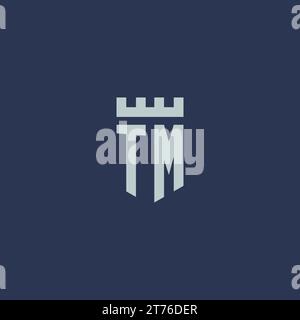 TM logo monogram with fortress castle and shield style design ideas Stock Vector
