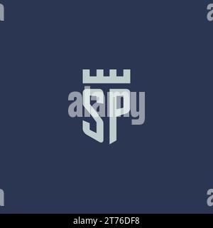 SP logo monogram with fortress castle and shield style design ideas Stock Vector