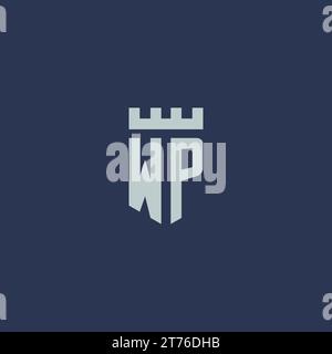 WP logo monogram with fortress castle and shield style design ideas Stock Vector